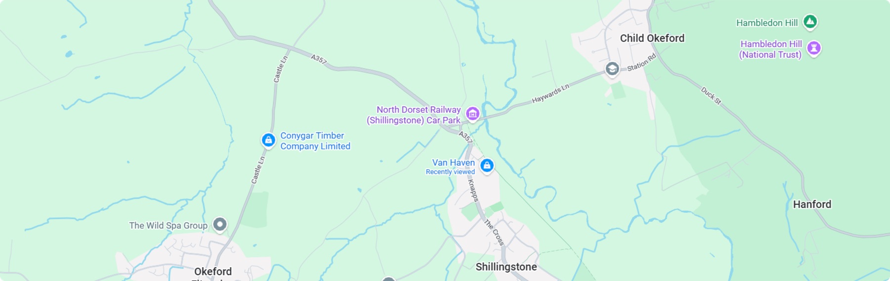 Map showing the VanHaven HQ location in Blandford Forum