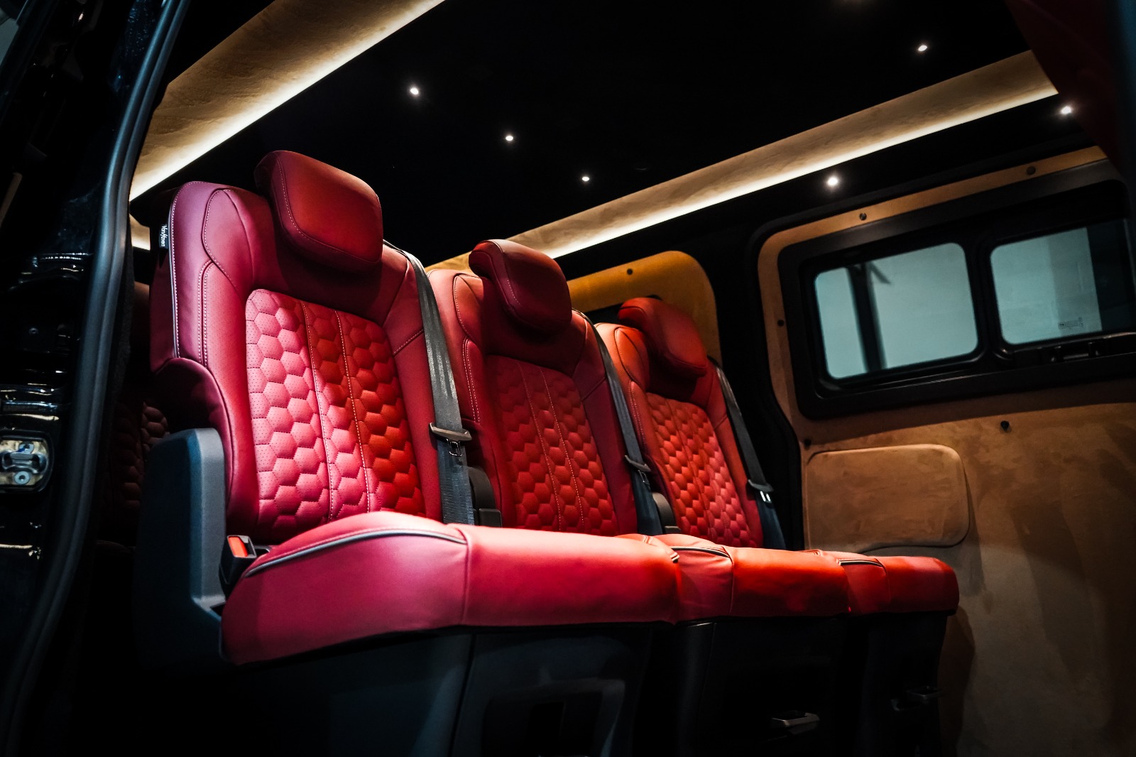 Van Haven T7 rear bench seats with halo roof and ambient lighting