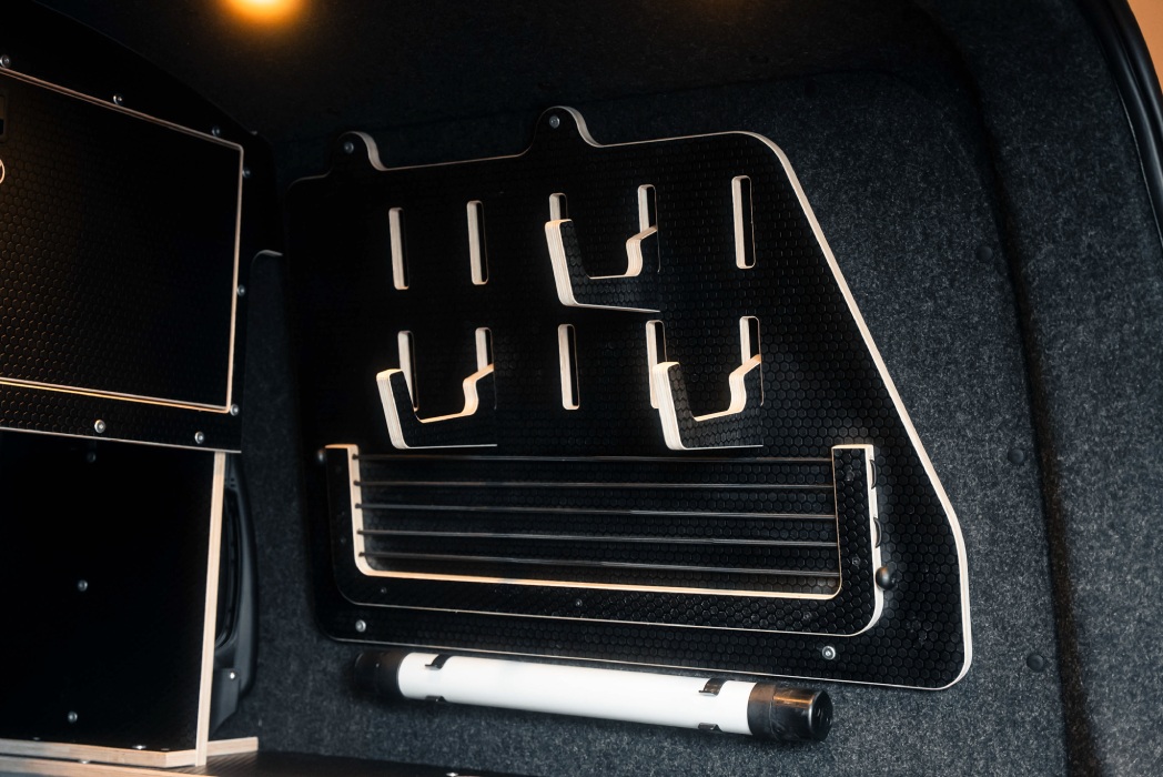 Van Haven T7 custom interior panel with honeycomb storage slots