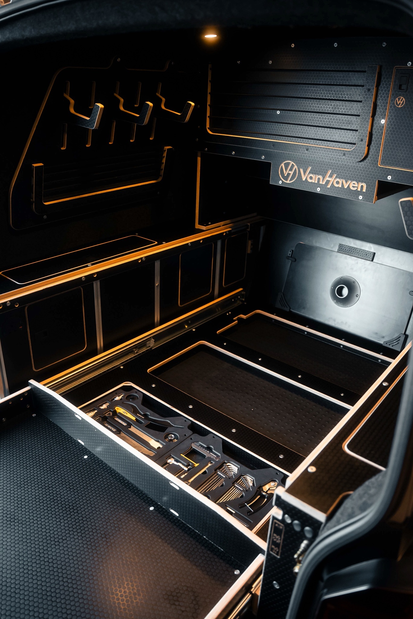 Van Haven T7 rear storage with integrated tool drawer and amber lighting